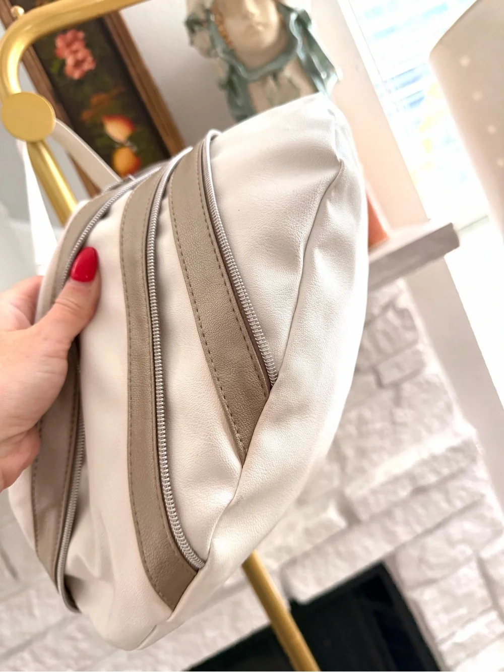 White Taupe Zipper Rose Hobo Shoulder Bag Y2K Statement Purse